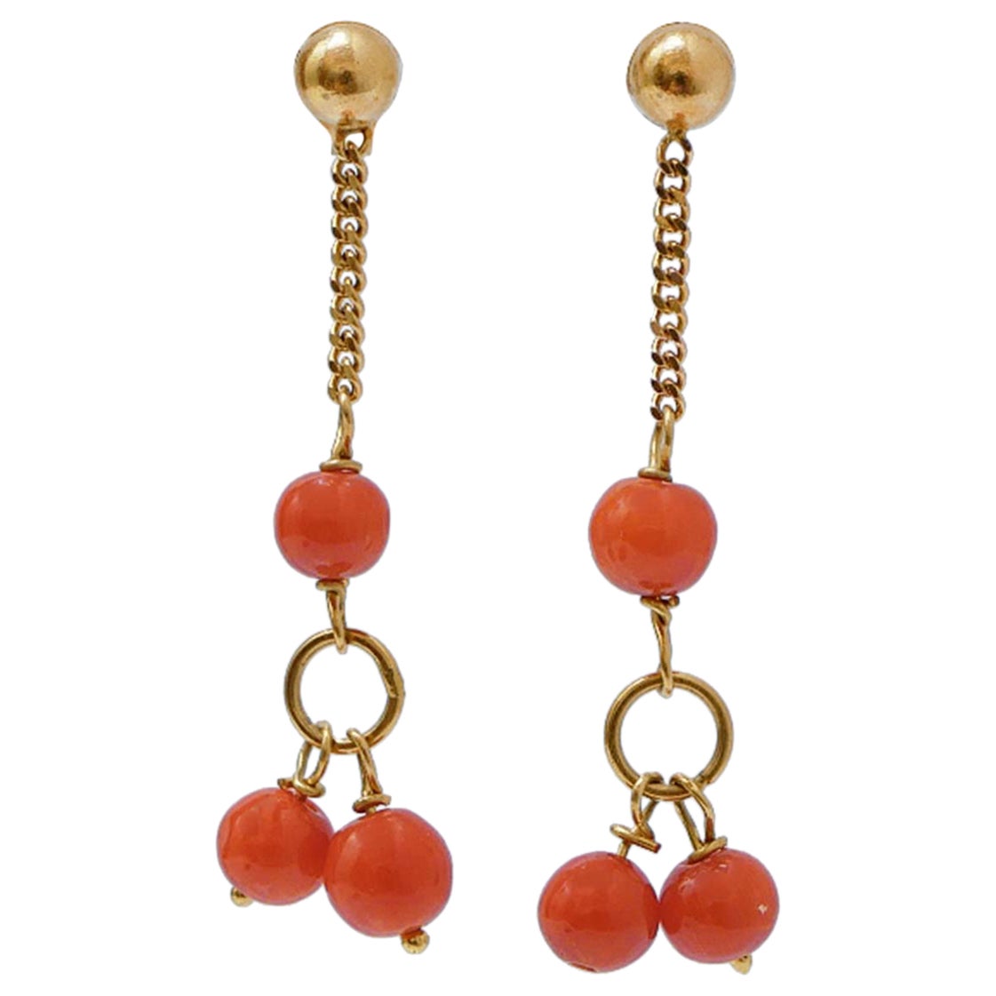 Coral, 18 Karat Yellow Gold Earrings.