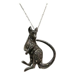 Antique Kangaroo Pendant Necklace or Brooch Sterling Silver Marcasite Art Deco c1930