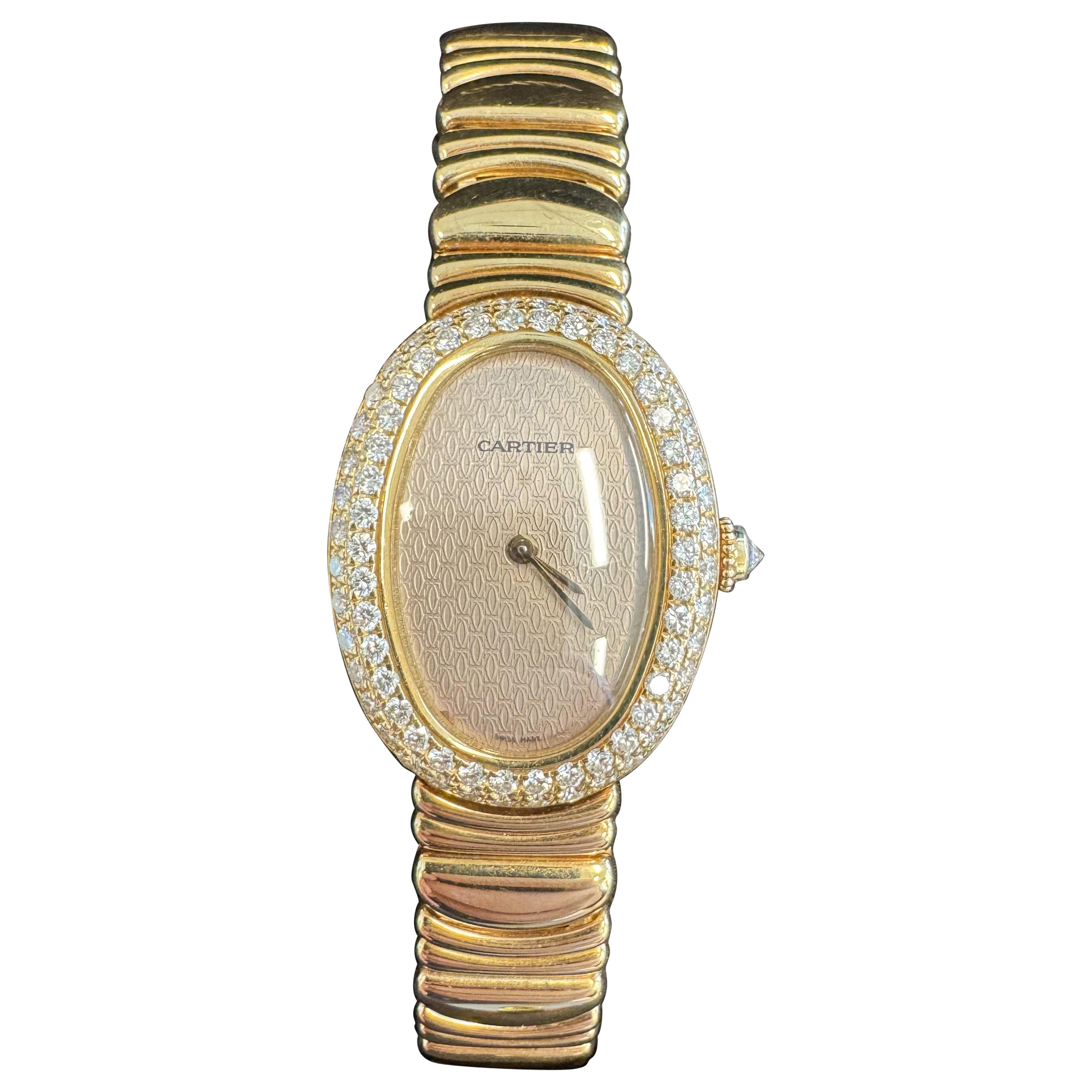 Cartier Baignoire Oro giallo 18 carati Quadrante Cartier Diamanti di fabbrica