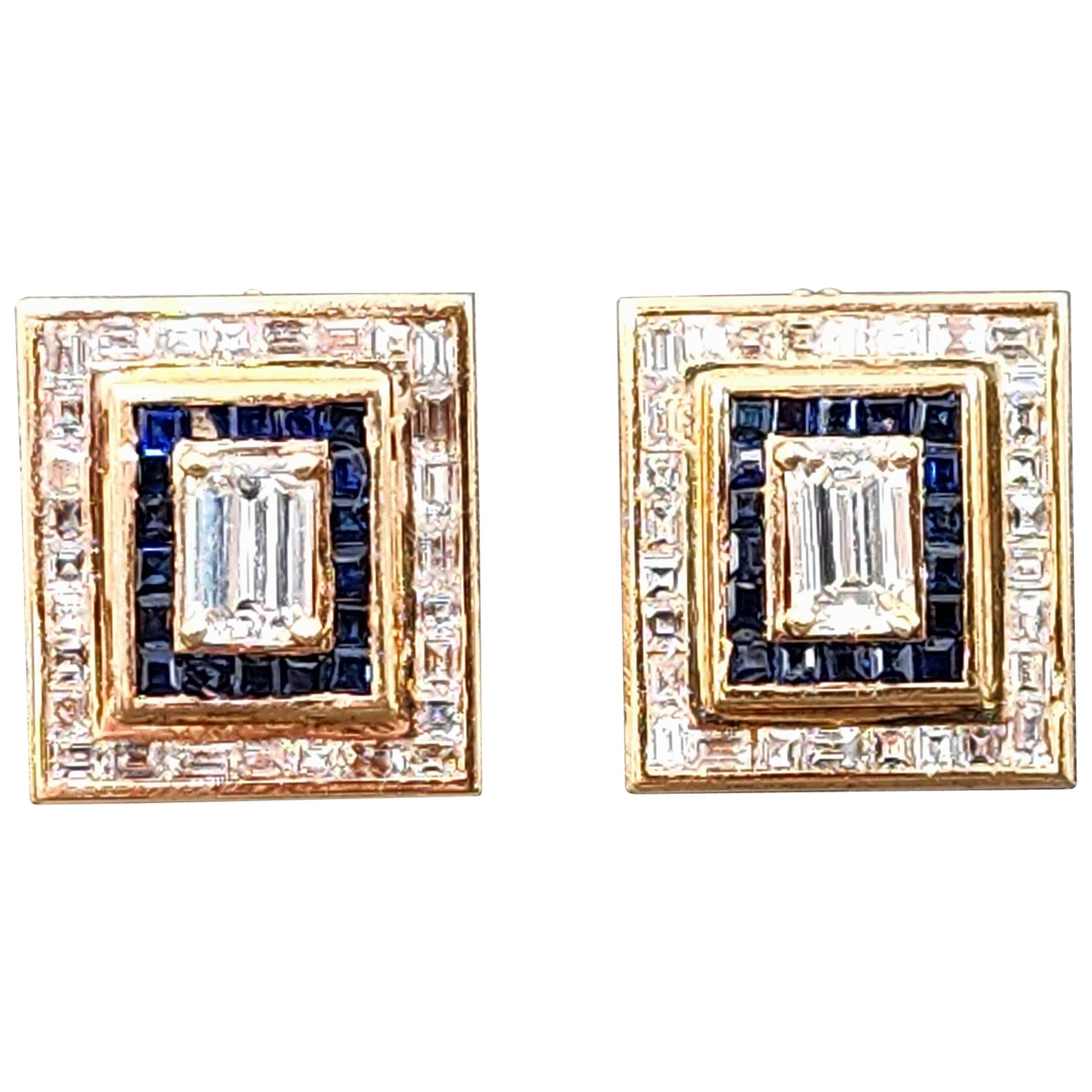 2.20 ct Natural Diamond & Sapphire Earrings