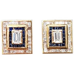 2.20 ct Natural Diamond & Sapphire Earrings