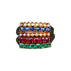 Old Combination Ring Sapphire Ruby Emerald solid 18K Gold Size Ø 6.75US / 7.45gr