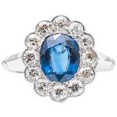 Antique Exceptional Edwardian Period Sapphire Diamond Platinum Ring