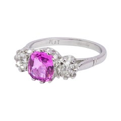 Pink Sapphire and Old Cut Diamond Trinity Ring