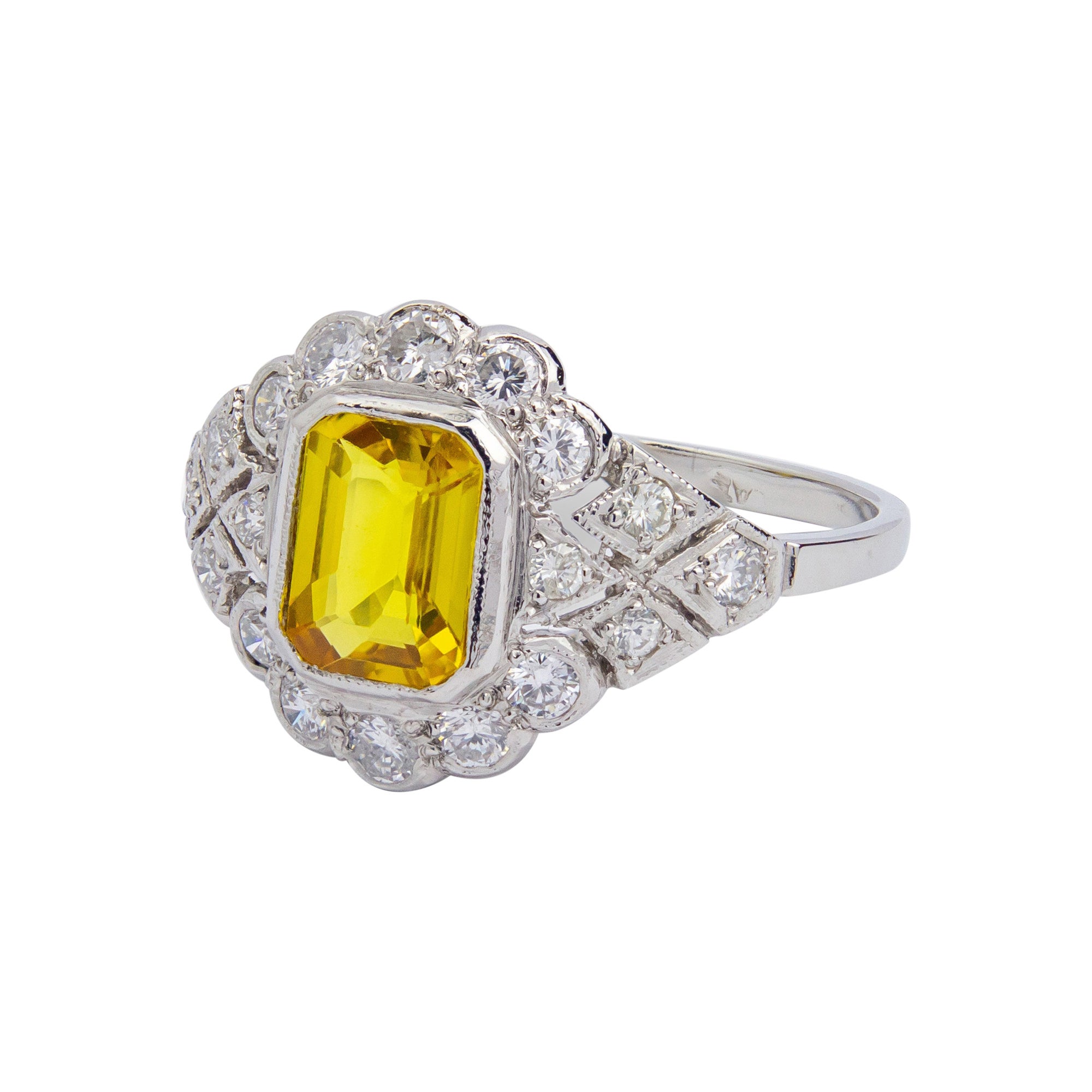 Art Deco Style, Platinum, Yellow Sapphire & Diamond Ring
