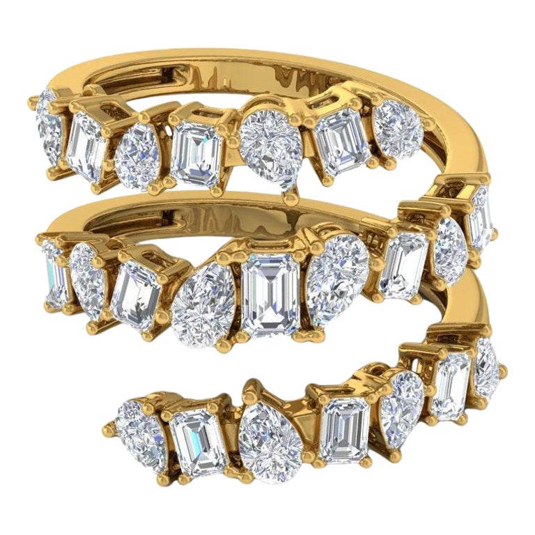 SGL zertifiziert 3,10 Karat SI/HI Multi Shape Diamant Gelbgold Spiral Ring