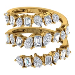 Anello a spirale in oro giallo con diamante multiforme certificato SGL da 3,10 carati SI/HI