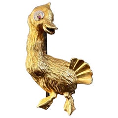 Ben Rosenfeld Diamond Ruby Duck Brooch 18K Yellow White Gold, Mid-Century, 1960s