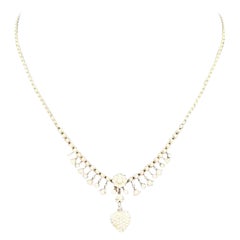 Antique Victorian 15ct Gold & Seed Pearl Heart Shaped Drop Necklace 17"