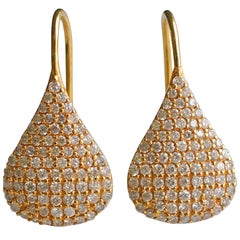 1.12 Carats Diamonds Yellow 18kt Gold Pear Drop Earrings by Lauren Harper