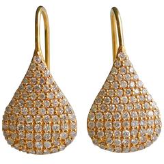 Pear Drop 1.12 Carats Diamonds Gold Earrings 6