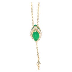 0,50 Karat Marquise-Schliff Smaragd-Diamant-Akzente 14K Gelbgold Halskette