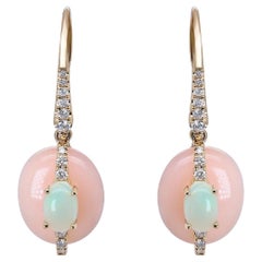 Pendiente de oro amarillo de 14 quilates de ópalo rosa natural con diamantes para mujer