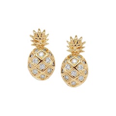 Pineapple Studs 14k Solid Gold Genuine Diamond Pineapple Studs Gift For Women.