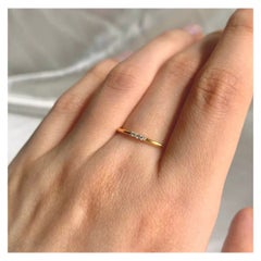 Three Diamond Gold Ring Band 14K Yellow Gold Round Thin Ring Band Women Gift.