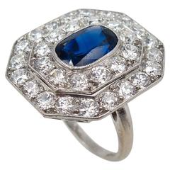 Antique Regal Edwardian Unheated Sapphire Diamond Cluster Ring