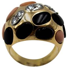 Bold French Angelskin Coral Onyx Diamond Dome Ring
