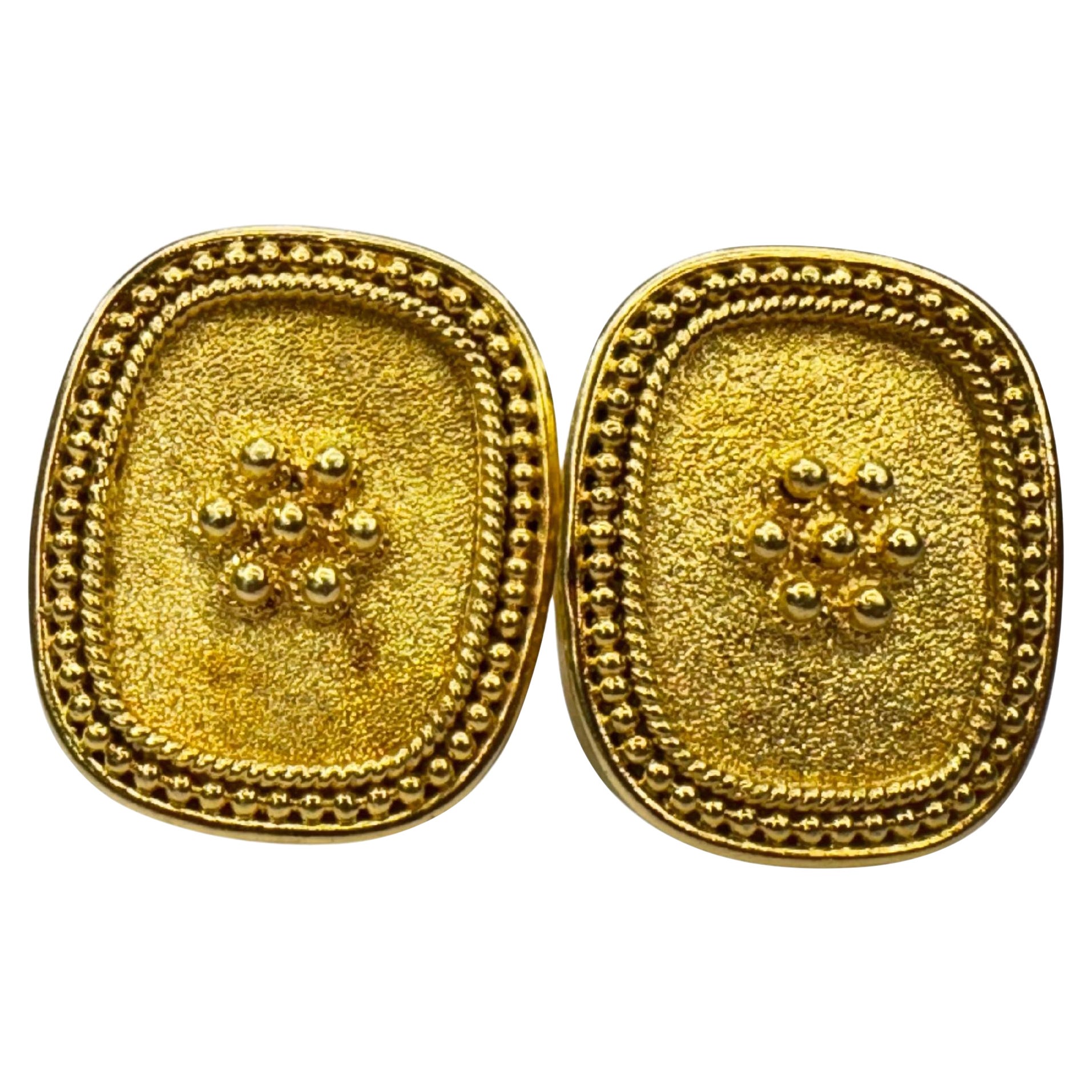 Vintage Yellow Gold Textured Earrings For Sale
