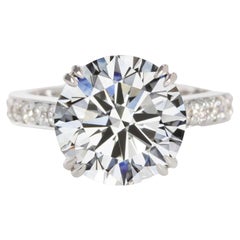 Bague de fiançailles en platine certifiée GIA de 5 carats avec diamant rond taillé en brillant