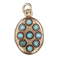 Antique French Turquoise & Enamel Locket of 18k Gold