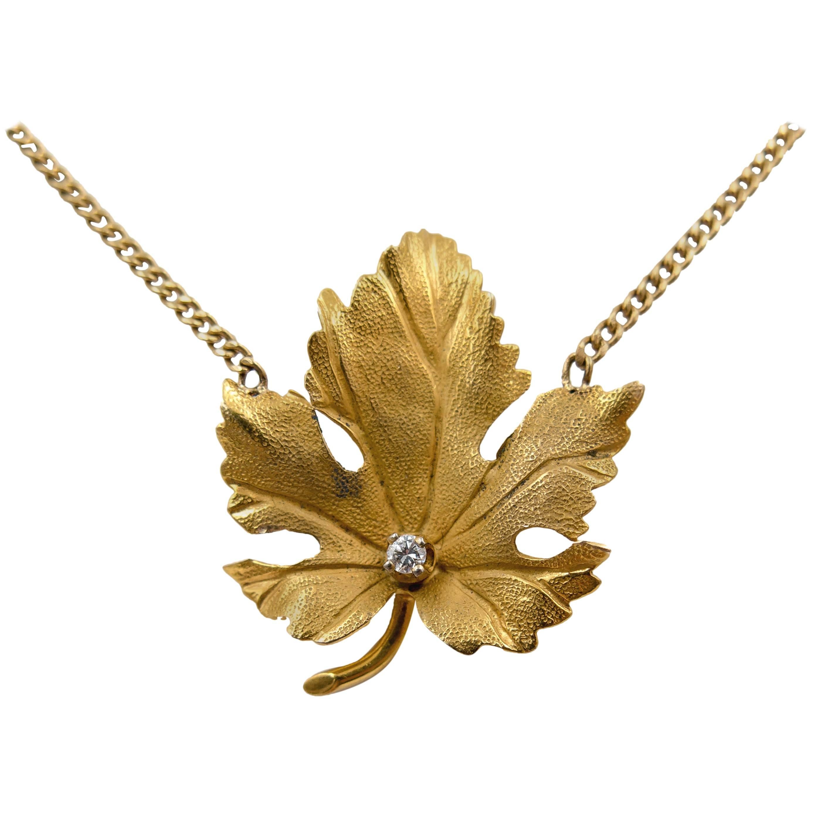 Charming Gold Diamond Leaf Necklace