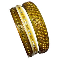 Trio Art Deco Armreif Armbänder 1920 Strass Celluloid 2 Bernstein 1 Creme