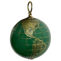 World Globe Map Pendant Charm Necklace Chrysophrase 14 Karat Gold Antique Retro