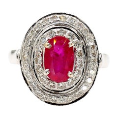Natural 1.6 Carat Ruby and Diamond Halo 18K Gold  Ring