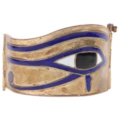 Bracelet jonc antique Art déco néo-égyptien Eye of Horus en émail