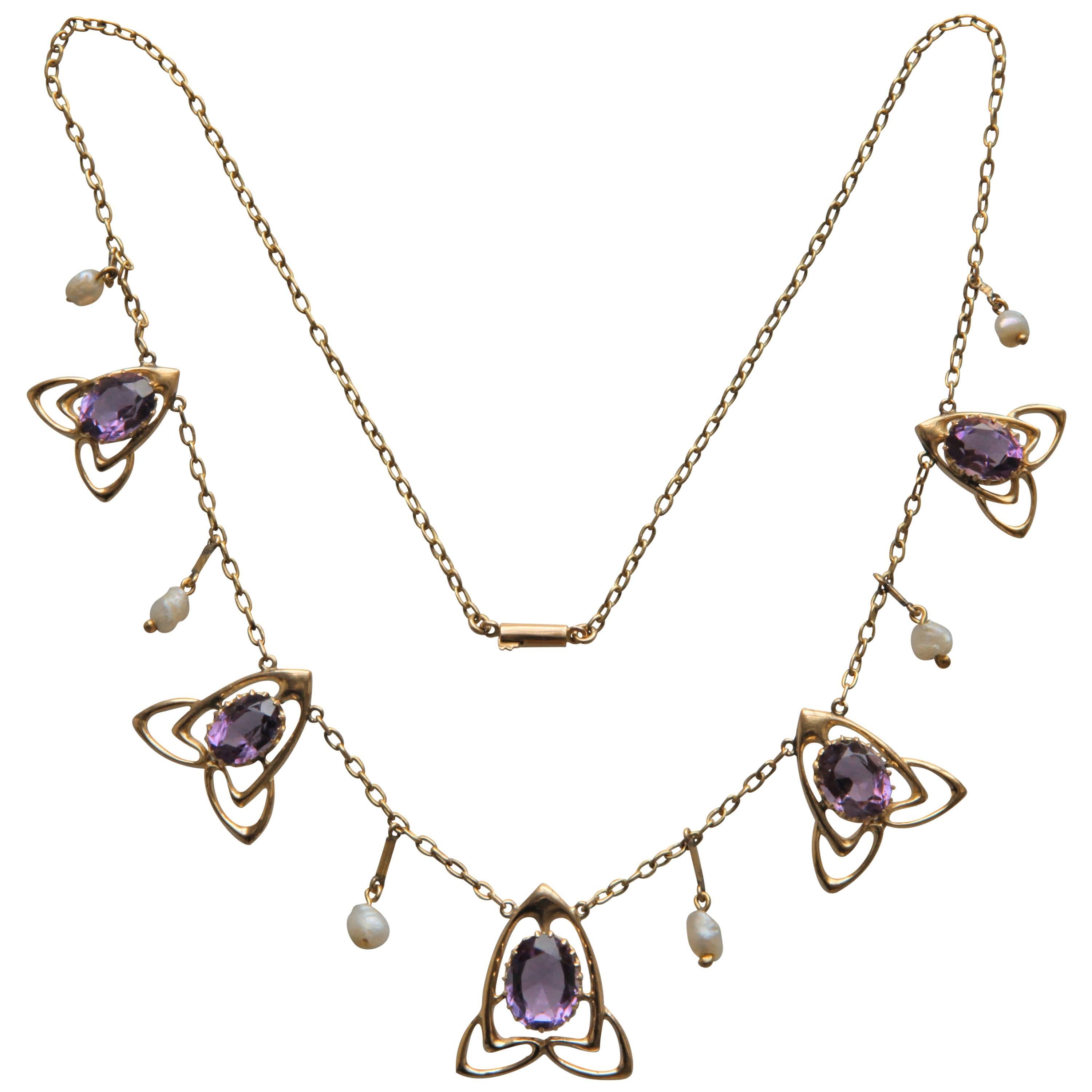 Archibald Knox Liberty & Co Amethyst Gold Necklace