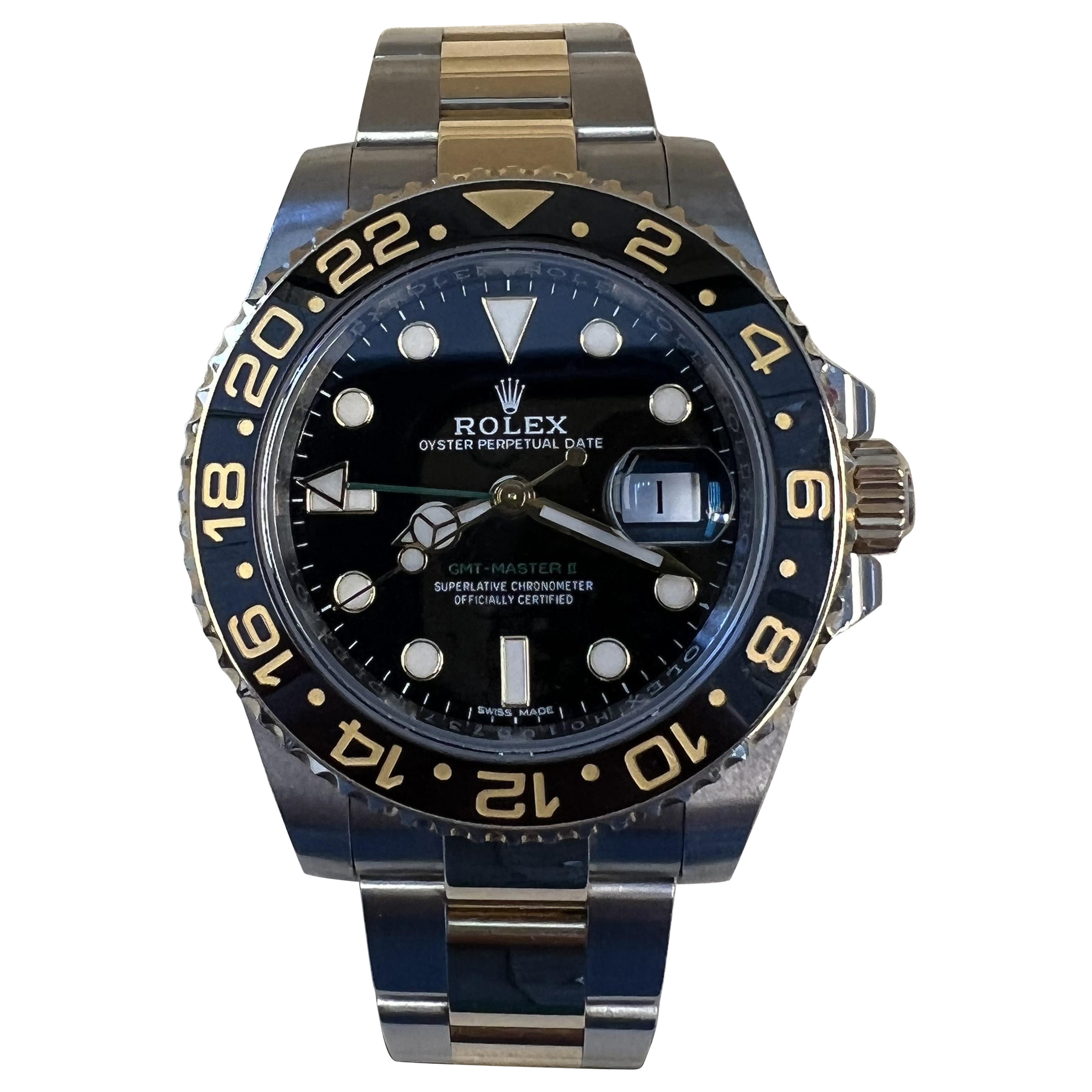 Rolex GMT-Master II Two Tone Yellow Gold Black Dial