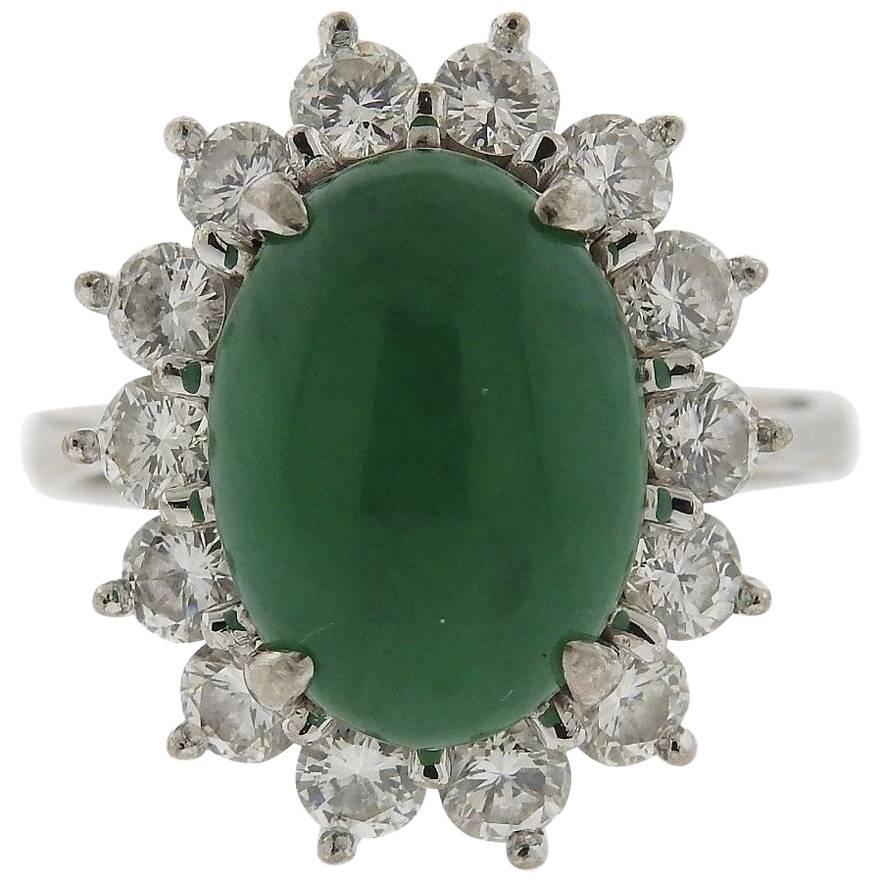 Certified Natural Color Jadeite Jade Gold Diamond Ring