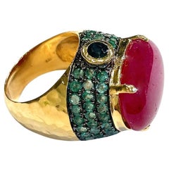 Bochic “Capri” Sapphire, Green Emerlad & Red Ruby Ring Set In 18K Gold & Silver