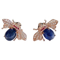 Pendientes Bochic "Orient" de zafiro azul y rubí engastados en oro amarillo de 18 quilates y plata