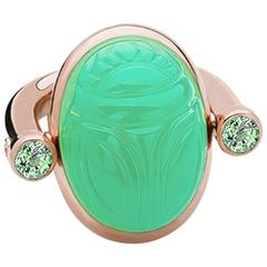 Colleen B. Rosenblat Chrysophrase Tourmaline Rose Gold Scarab Ring