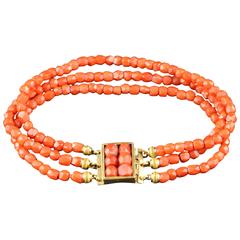 Antique 19th Century French Coral Pearls Bracelet with Gold Clasp