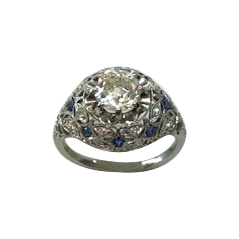 Platinum Diamond and Sapphire Ring