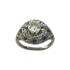 Bague en platine, diamant et saphir