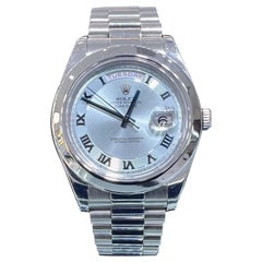Used Rolex Day-Date II President Platinum Ice Blue Concentric 41mm Watch B/P V 218206