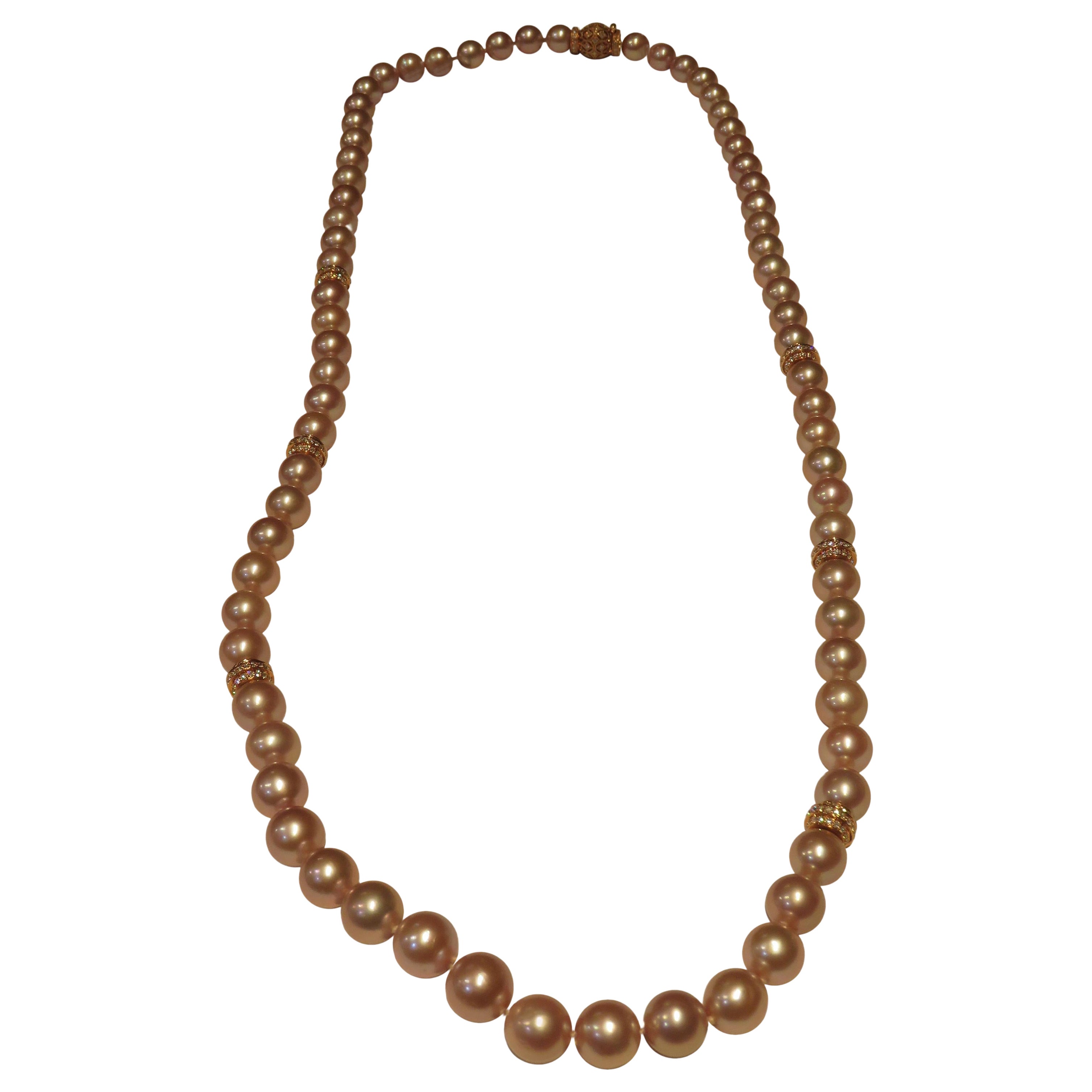 NWT $40, 000 Collana in oro 18KT con perle rosa naturali e diamanti