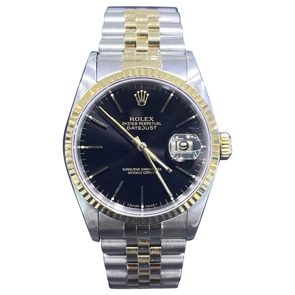 Rolex DateJust 36mm Schwarzes Zifferblatt 18K Gold Edelstahl Jubiläumsuhr 16233