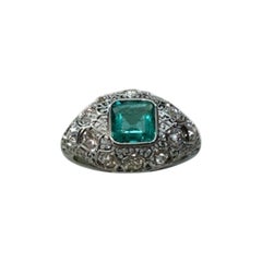 Platinum Diamond and Emerald Ring