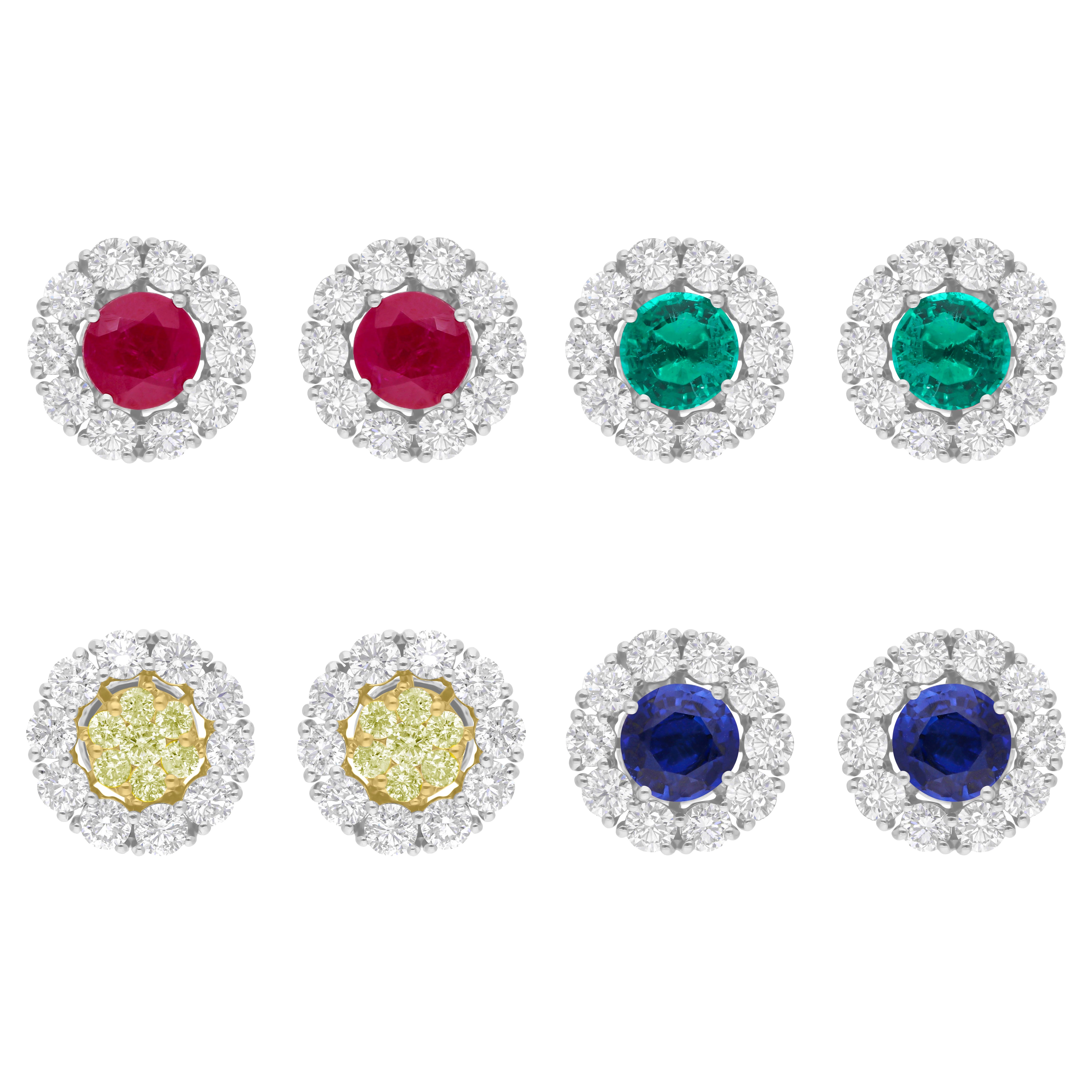 Orecchini con pietre preziose verdi rosse blu SI/H Diamante in oro bianco 18 carati Gioielli di pregio