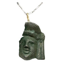 Ancient Roman Bronze Head Of A Youth Pendant 2nd century AD 14 Karat Gold