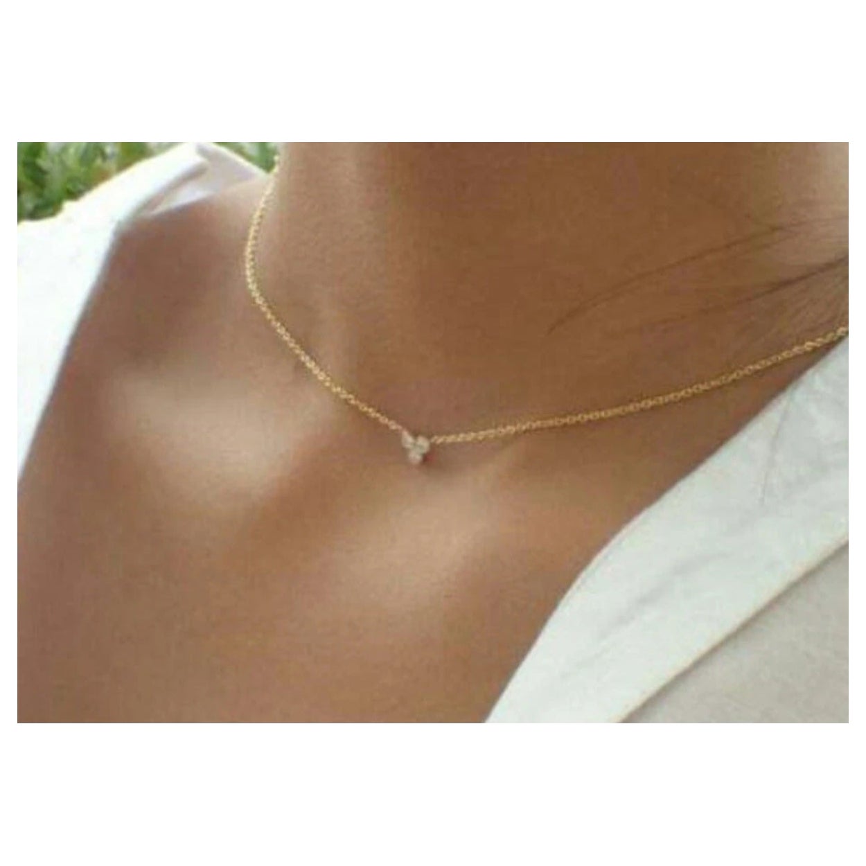 14K Solid Gold Three Diamond Necklace For Women Cluster Diamond Necklace.