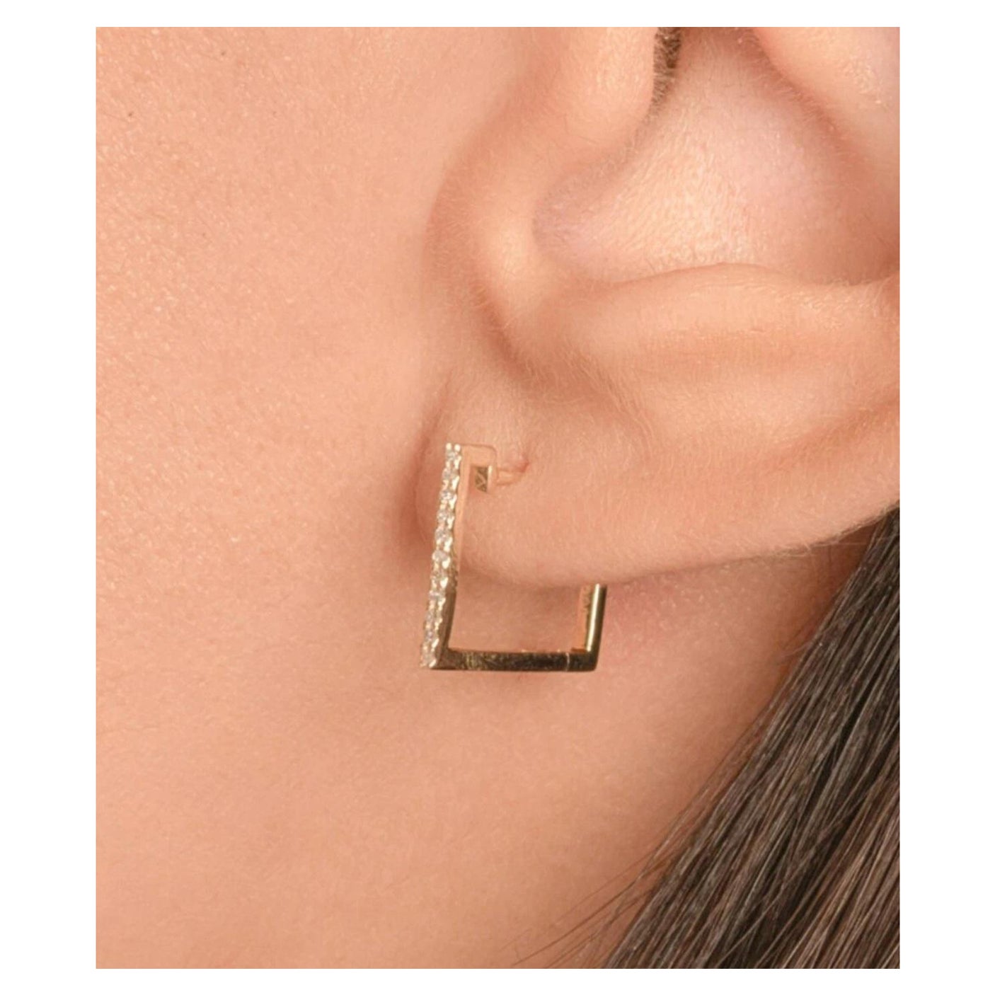 14K Solid Yellow Gold Square Diamond Hoop Earring Dainty Hoop Earring Jewelry.