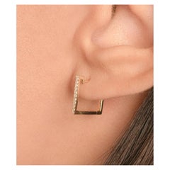14K Solid Yellow Gold Square Diamond Hoop Earring Dainty Hoop Earring Jewelry.