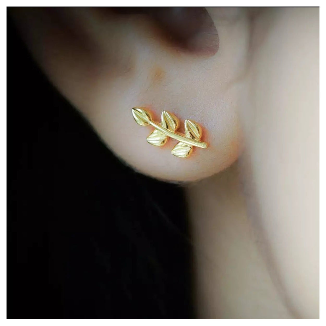 14K Yellow Gold Leaf Climber Ear Studs Solid Gold Minimalist Gold Ear Studs Gift
