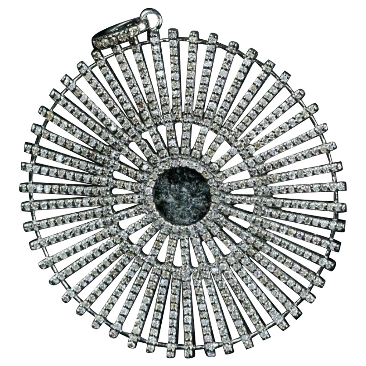925 Sterling Silver Diamond Round Disc Pendant Handmade Designer Diamond Pendant