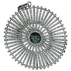 925 Sterling Silver Diamond Round Disc Pendant Handmade Designer Diamond Pendant